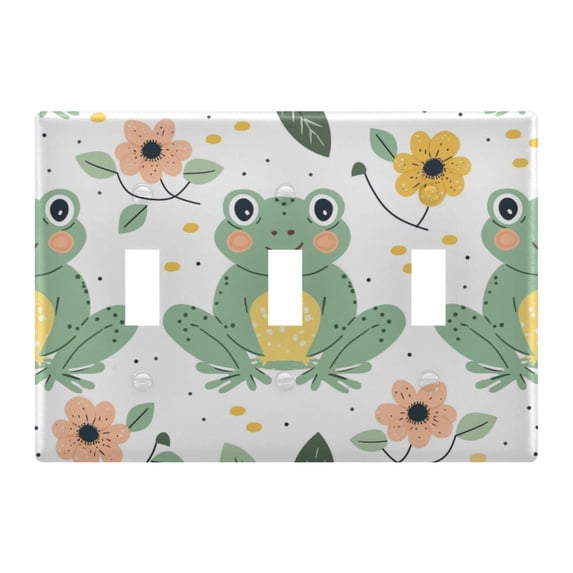 Dailycode Light Switch Plate Covers 3 Gang Wall Plate Plastics Outlet Covers for Kitchen Home Office Decor Cute Frogs with Flower