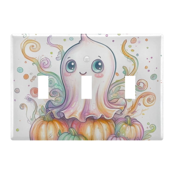 Dailycode Light Switch Plate Covers 3 Gang Wall Plate Plastics Outlet Covers for Kitchen Home Office Decor Cute Ghost Pumpkin