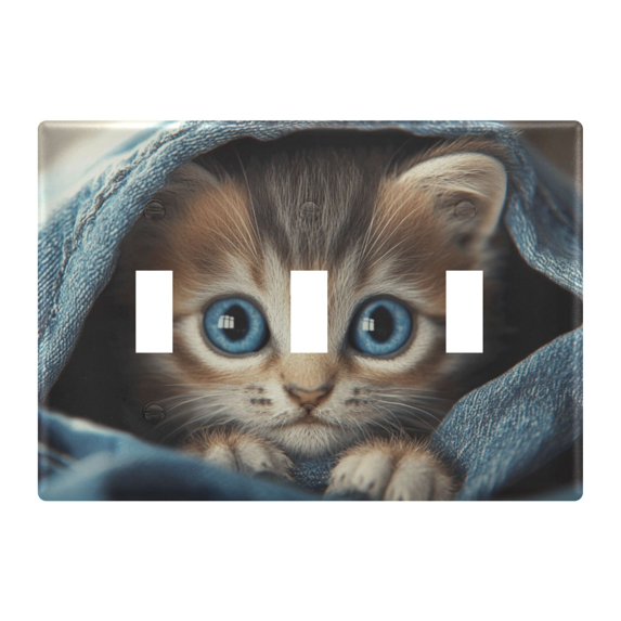 Dailycode Light Switch Plate Covers 3 Gang Wall Plate Plastics Outlet Covers for Kitchen Home Office Decor Cute Kitten Wrapped in Blanket