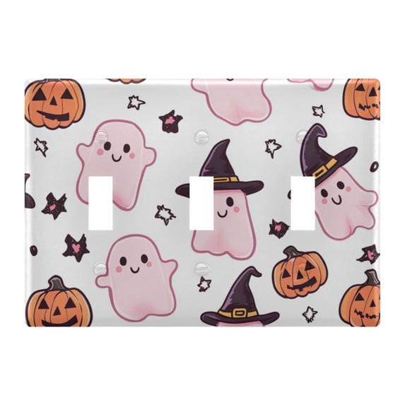 Dailycode Light Switch Plate Covers 3 Gang Wall Plate Plastics Outlet Covers for Kitchen Home Office Decor Cute Pink Ghost and Pumpkin