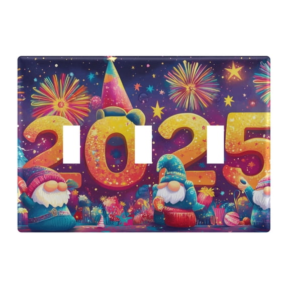 Dailycode Light Switch Plate Covers 3 Gang Wall Plate Plastics Outlet Covers for Kitchen Home Office Decor Dwarfs Celebrate 2025 New Year