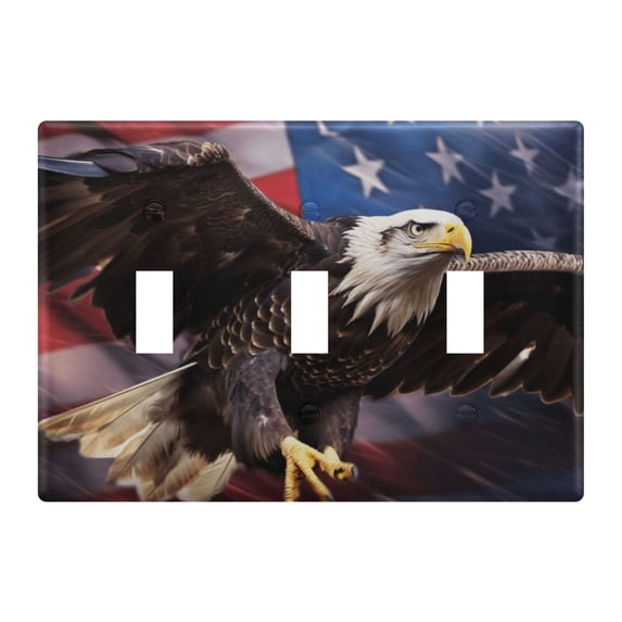 Dailycode Light Switch Plate Covers 3 Gang Wall Plate Plastics Outlet Covers for Kitchen Home Office Decor Eagle with American Flag