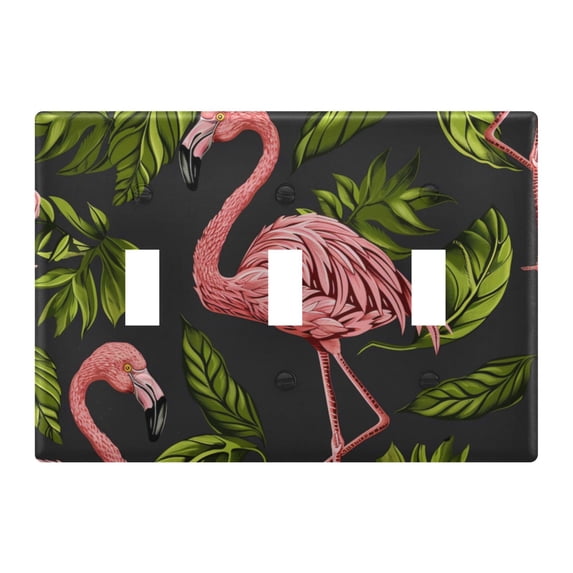 Dailycode Light Switch Plate Covers 3 Gang Wall Plate Plastics Outlet Covers for Kitchen Home Office Decor Flamingo Leaves Rose