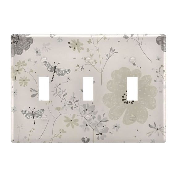 Dailycode Light Switch Plate Covers 3 Gang Wall Plate Plastics Outlet Covers for Kitchen Home Office Decor Flowers and Dragonflies