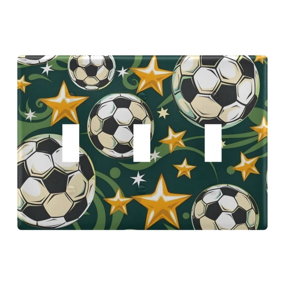 Dailycode Light Switch Plate Covers 3 Gang Wall Plate Plastics Outlet Covers for Kitchen Home Office Decor Football Star Green Flow