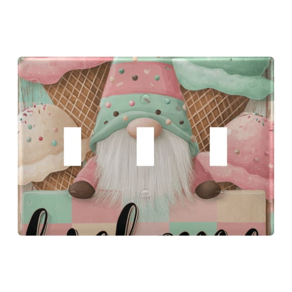 Dailycode Light Switch Plate Covers 3 Gang Wall Plate Plastics Outlet Covers for Kitchen Home Office Decor Gnome and Ice Cream