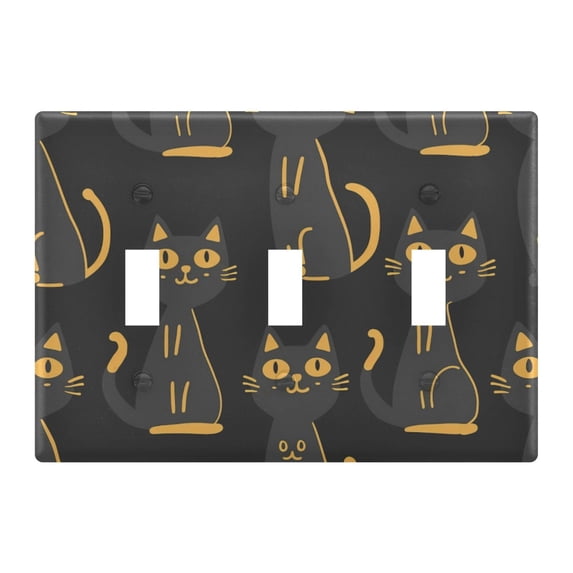 Dailycode Light Switch Plate Covers 3 Gang Wall Plate Plastics Outlet Covers for Kitchen Home Office Decor Happy Black Cats