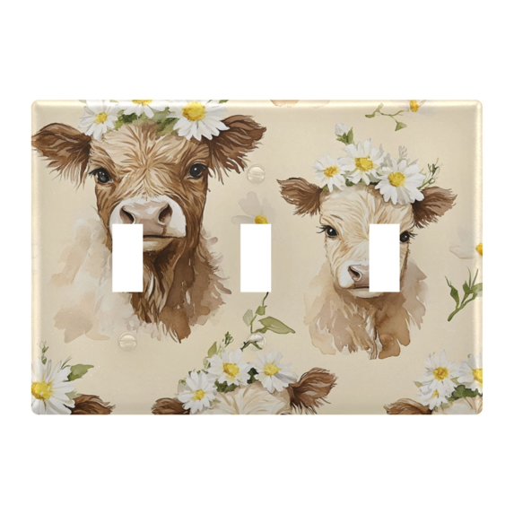 Dailycode Light Switch Plate Covers 3 Gang Wall Plate Plastics Outlet Covers for Kitchen Home Office Decor Highland Cattle with Garland