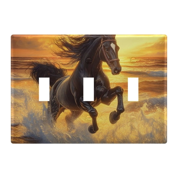 Dailycode Light Switch Plate Covers 3 Gang Wall Plate Plastics Outlet Covers for Kitchen Home Office Decor Horse Galloping on Beach under Sunset