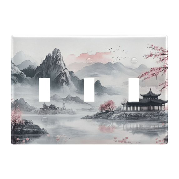 Dailycode Light Switch Plate Covers 3 Gang Wall Plate Plastics Outlet Covers for Kitchen Home Office Decor Ink Mountains and Pavilions
