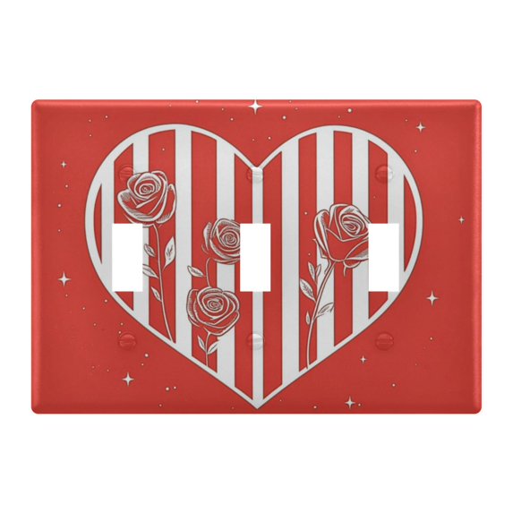 Dailycode Light Switch Plate Covers 3 Gang Wall Plate Plastics Outlet Covers for Kitchen Home Office Decor Love Heart and Red Roses