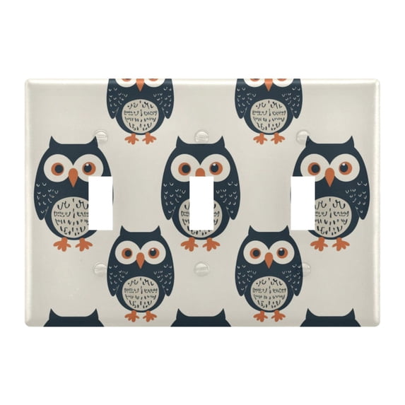 Dailycode Light Switch Plate Covers 3 Gang Wall Plate Plastics Outlet Covers for Kitchen Home Office Decor Navy Blue Cute Owls