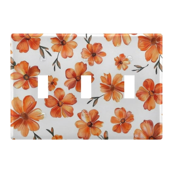Dailycode Light Switch Plate Covers 3 Gang Wall Plate Plastics Outlet Covers for Kitchen Home Office Decor Orange Flowers