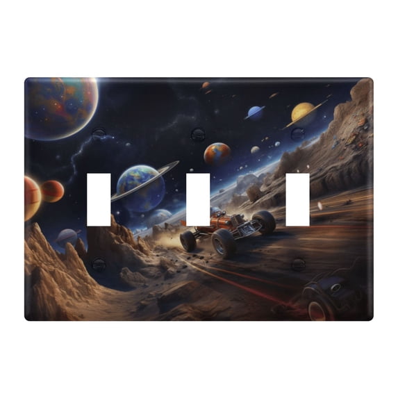 Dailycode Light Switch Plate Covers 3 Gang Wall Plate Plastics Outlet Covers for Kitchen Home Office Decor Racing Car on Planet