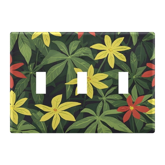 Dailycode Light Switch Plate Covers 3 Gang Wall Plate Plastics Outlet Covers for Kitchen Home Office Decor Red Yellow Flower and Leaves