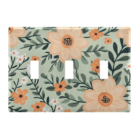 Dailycode Light Switch Plate Covers 3 Gang Wall Plate Plastics Outlet Covers for Kitchen Home Office Decor Retro Cute Peach Flower