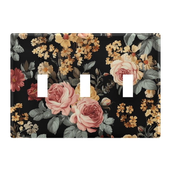 Dailycode Light Switch Plate Covers 3 Gang Wall Plate Plastics Outlet Covers for Kitchen Home Office Decor Rococo Red Pink Yellow Rose