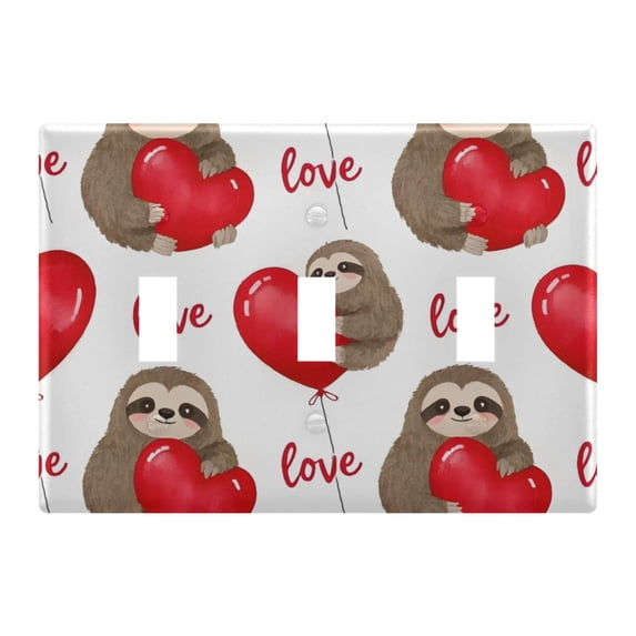 Dailycode Light Switch Plate Covers 3 Gang Wall Plate Plastics Outlet Covers for Kitchen Home Office Decor Sloth with Love Balloon