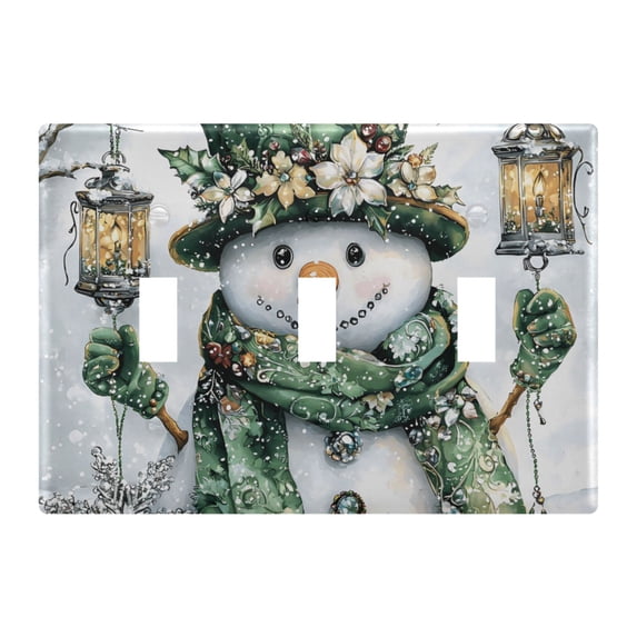 Dailycode Light Switch Plate Covers 3 Gang Wall Plate Plastics Outlet Covers for Kitchen Home Office Decor Snowman Dressed Green