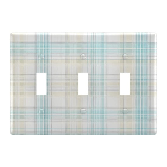 Dailycode Light Switch Plate Covers 3 Gang Wall Plate Plastics Outlet Covers for Kitchen Home Office Decor Soft Blue and Beige Plaid