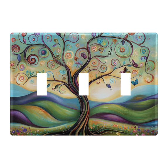 Dailycode Light Switch Plate Covers 3 Gang Wall Plate Plastics Outlet Covers for Kitchen Home Office Decor Vibrant Whimsical Tree