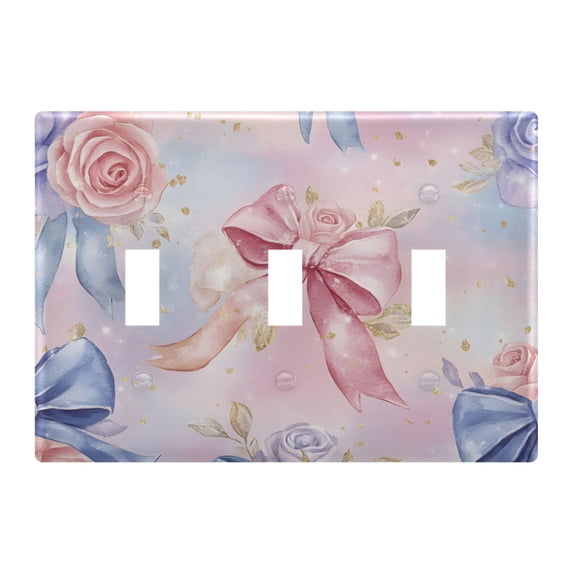 Dailycode Light Switch Plate Covers 3 Gang Wall Plate Plastics Outlet Covers for Kitchen Home Office Decor Watercolor Bow and Rose Flower