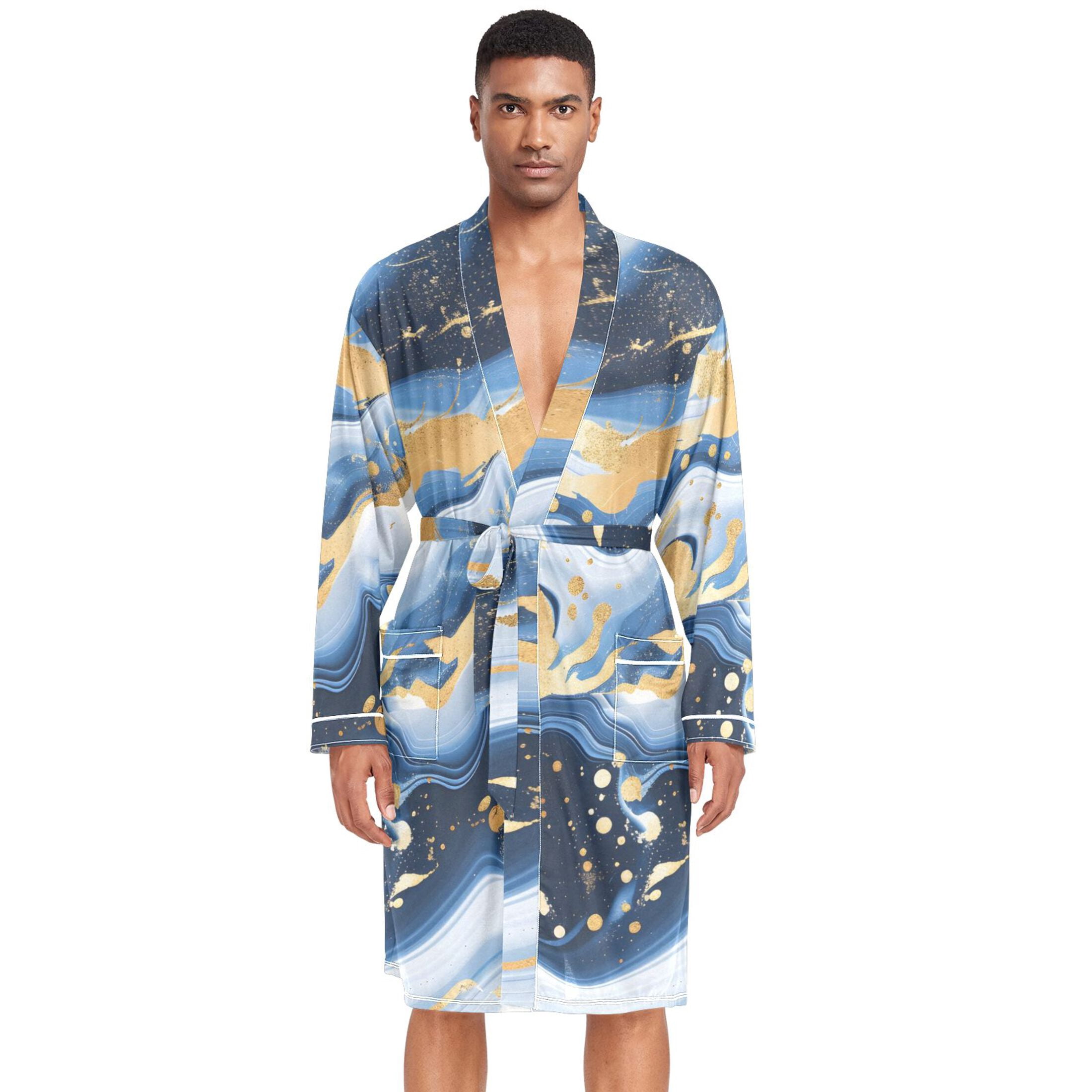 Dailycode Men Robe Lightweight Soft Bathrobes Kimono Nightgown Abstract ...