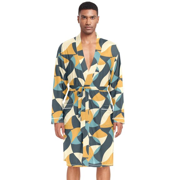 Dailycode Men Robe Lightweight Soft Bathrobes Kimono Nightgown Abstract Groovy Overlapping Circles