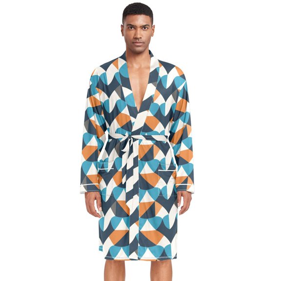 Dailycode Men Robe Lightweight Soft Bathrobes Kimono Nightgown Abstract Overlapping Circles
