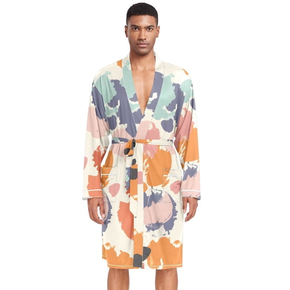 Dailycode Men Robe Lightweight Soft Bathrobes Kimono Nightgown Abstract Splashes Paint