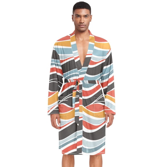 Dailycode Men Robe Lightweight Soft Bathrobes Kimono Nightgown Abstract Wave