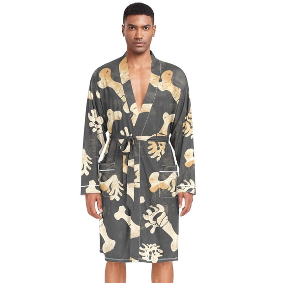 Dailycode Men Robe Lightweight Soft Bathrobes Kimono Nightgown Animal Footprints and Bones