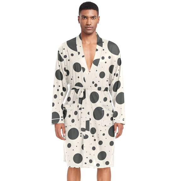 Dailycode Men Robe Lightweight Soft Bathrobes Kimono Nightgown Black Spots