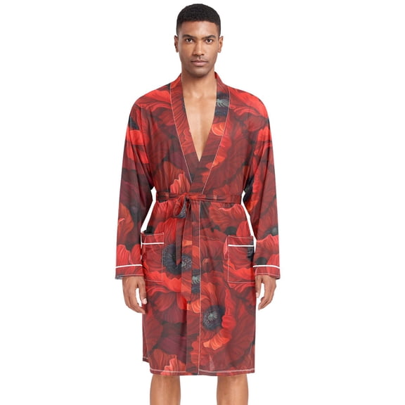Dailycode Men Robe Lightweight Soft Bathrobes Kimono Nightgown Blooming Poppy Flower