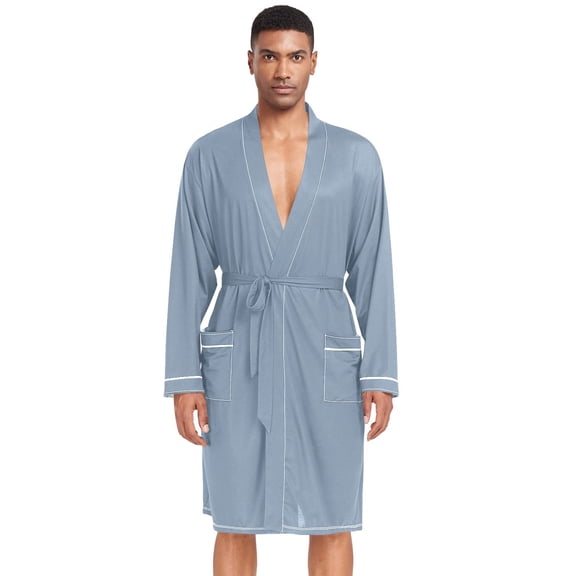 Dailycode Men Robe Lightweight Soft Bathrobes Kimono Nightgown Blue