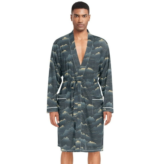 Dailycode Men Robe Lightweight Soft Bathrobes Kimono Nightgown Cartoon Dark Clouds
