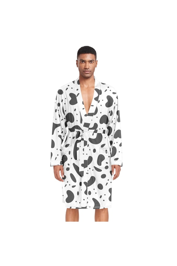 Men Robe Lightweight Soft Bathrobes Kimono Nightgown Cartoon Doodle