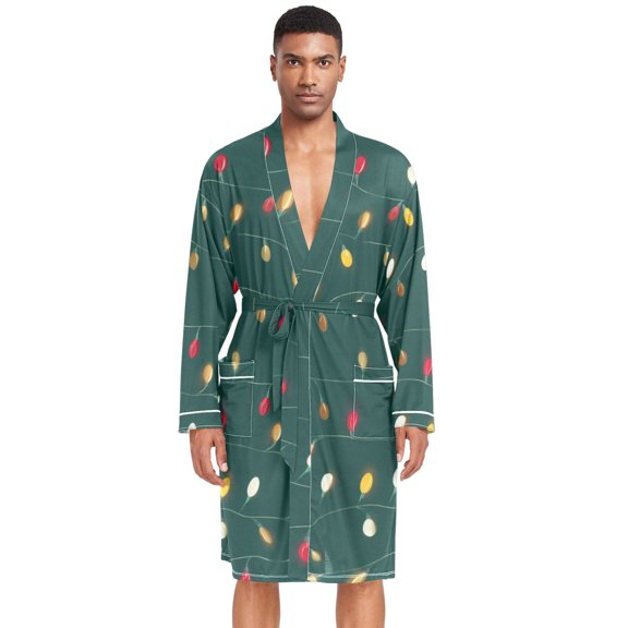 Dailycode Men Robe Lightweight Soft Bathrobes Kimono Nightgown Christmas String Lights