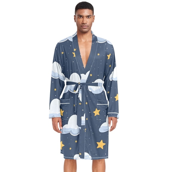 Dailycode Men Robe Lightweight Soft Bathrobes Kimono Nightgown Clouds and Stars in Night