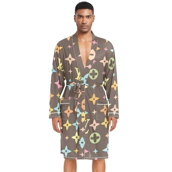 Dailycode Men Robe Lightweight Soft Bathrobes Kimono Nightgown Colorful Star Character