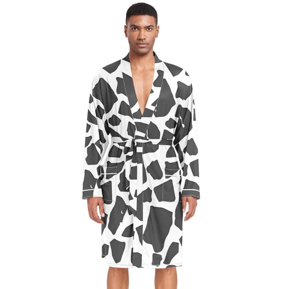 Dailycode Men Robe Lightweight Soft Bathrobes Kimono Nightgown Cow Print