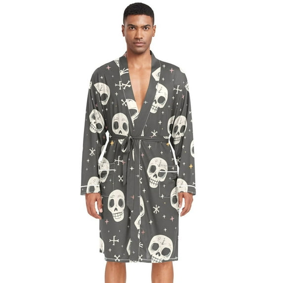 Dailycode Men Robe Lightweight Soft Bathrobes Kimono Nightgown Cute Skull with Star