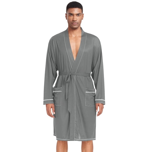 Dailycode Men Robe Lightweight Soft Bathrobes Kimono Nightgown Dark Grey