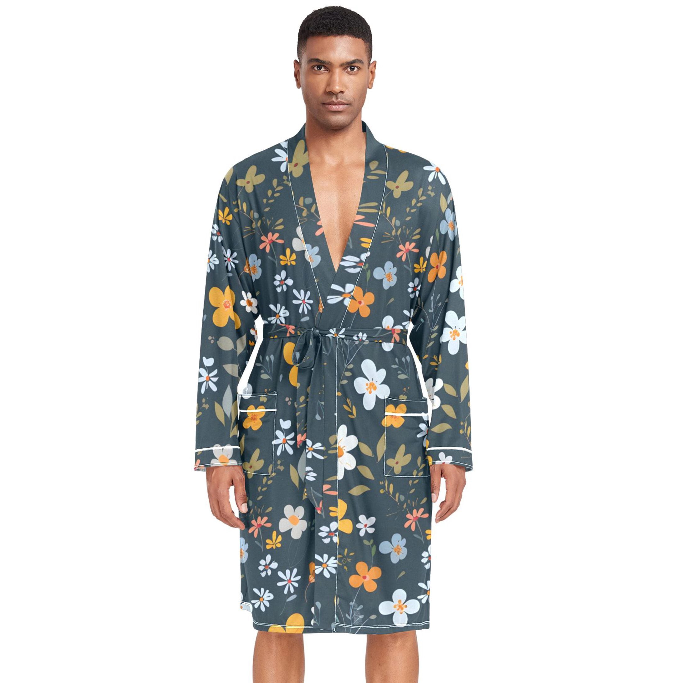 Flower Robe For Men Dailycode Men Robe Lightweight Soft Bathrobes Kimono Nightgown Ditsy ...