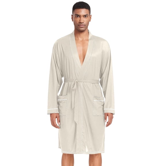 Dailycode Men Robe Lightweight Soft Bathrobes Kimono Nightgown Eggshell