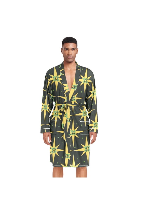 Men Robe Lightweight Soft Bathrobes Kimono Nightgown Flashing Stars