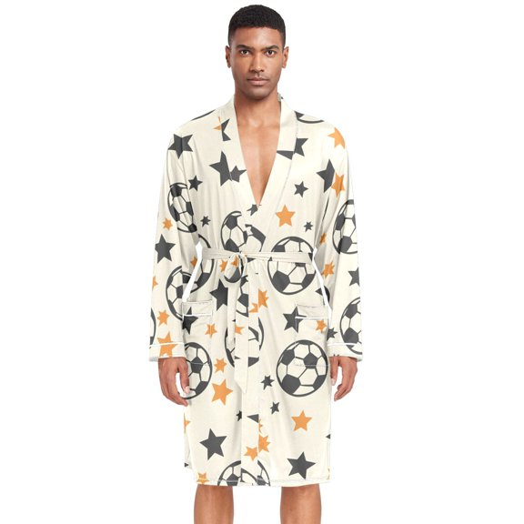 Dailycode Men Robe Lightweight Soft Bathrobes Kimono Nightgown Footballs and Star