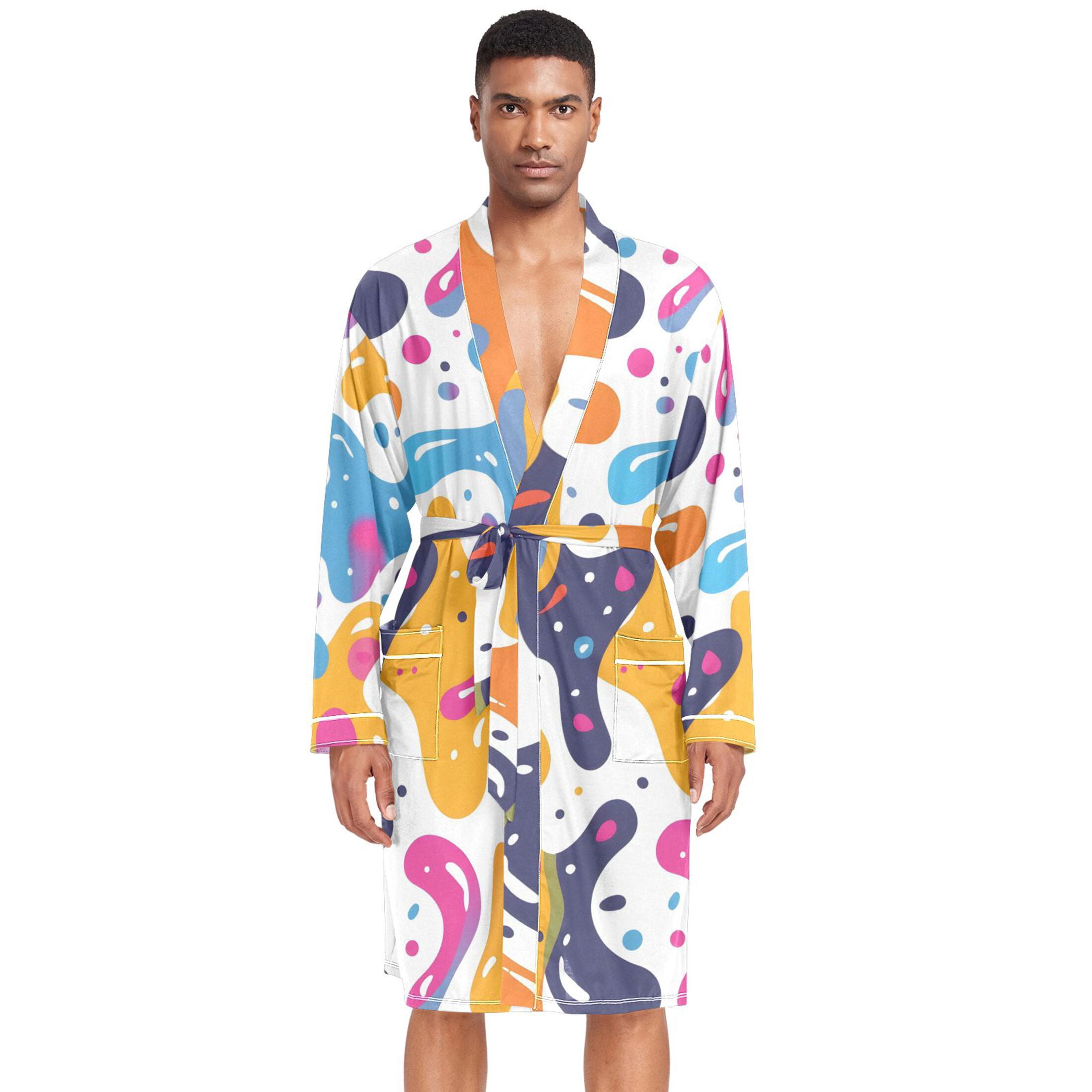 Dailycode Men Robe Lightweight Soft Bathrobes Kimono Nightgown Funny ...