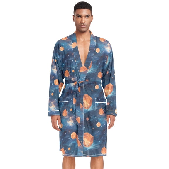 Dailycode Men Robe Lightweight Soft Bathrobes Kimono Nightgown Geometric Galaxy