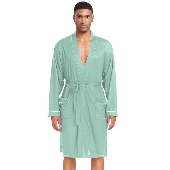 Dailycode Men Robe Lightweight Soft Bathrobes Kimono Nightgown Green Blue